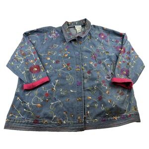 The Quacker Factory Denim Shirt Jacket Shacket Size 3X Embroidered Beaded